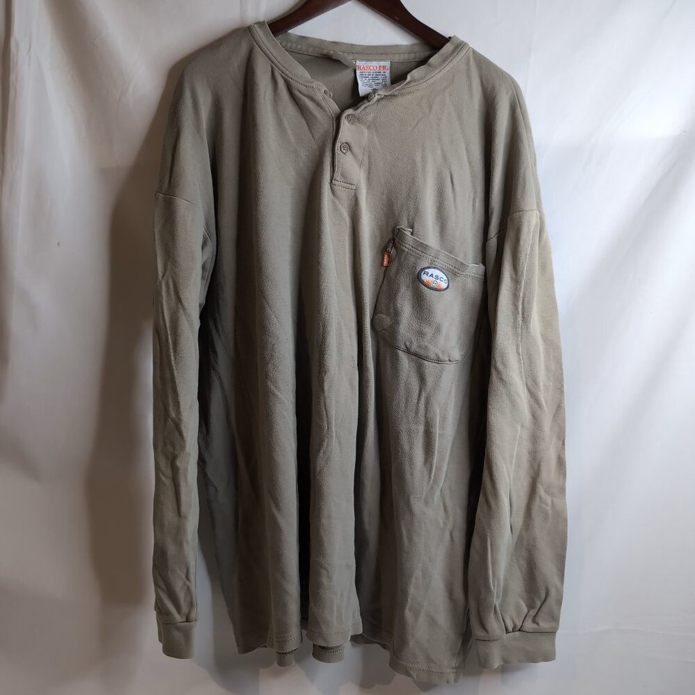 Rasco Flame Resistant FR Men's Khaki/Beige Long Sleeve Shirt Chest Pocket, 3XL